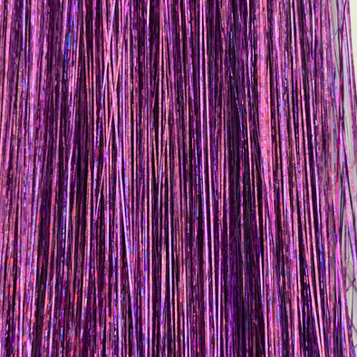 Purple hair tinsel - 48 inches long and comes in a pack of 120 strands.