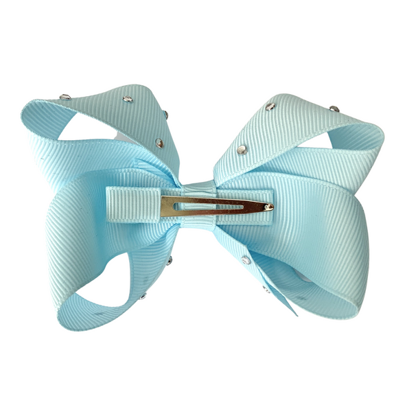 Light blue diamonte hair bow.
