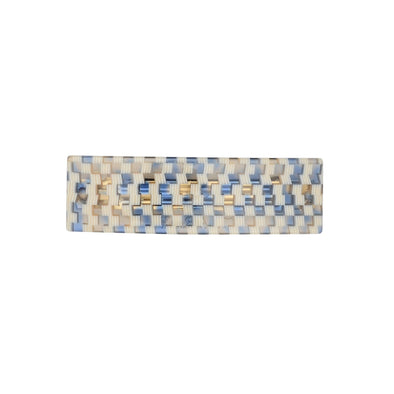 Barrette in daydream blue and cream check pattern on white background