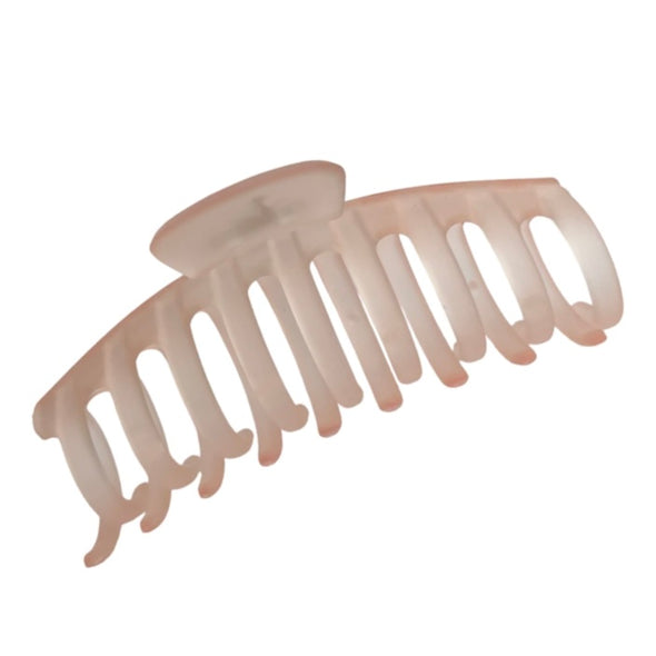 Translucent large hair claw in apricot made with acrylic material.