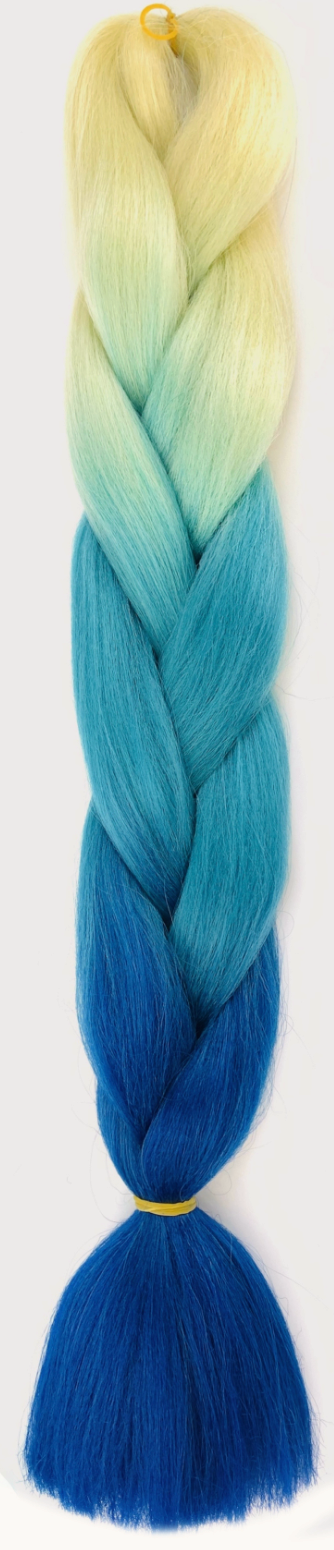 Jumbo hair braid in Blonde, Green & Blue. Measurements: Each strand is 48 inches long.