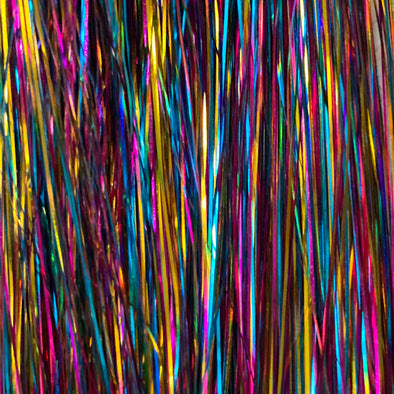 Rainbow hair tinsel - 48 inches long and comes in a pack of 120 strands.