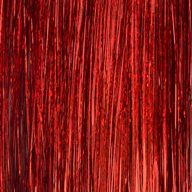 Red hair tinsel - 48 inches long and comes in a pack of 120 strands.