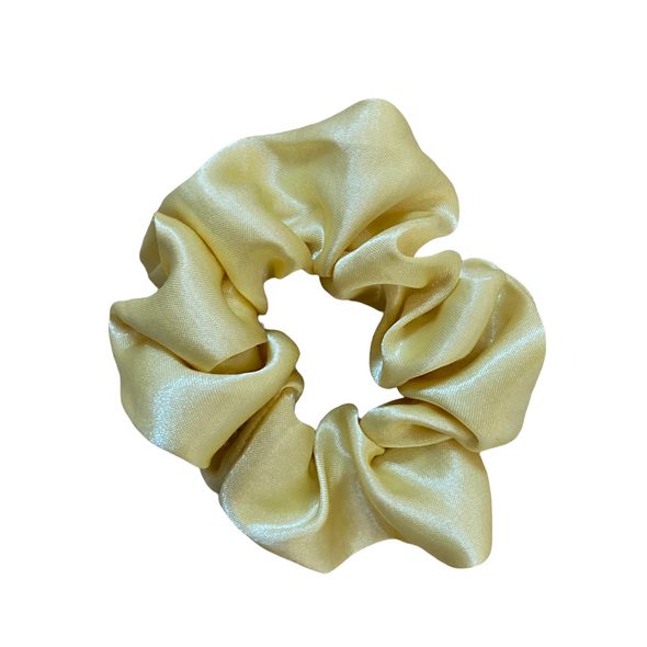 Yellow satin scrunchie handmade.