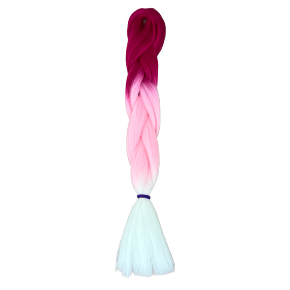 Jumbo hair braid in fuchsia, pink and white.
