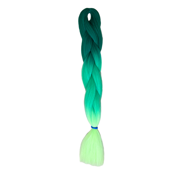 Jumbo hair braid in dark green, green and lime.