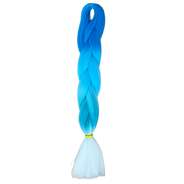 Jumbo hair braid in blue, light blue, light spearmint and white.