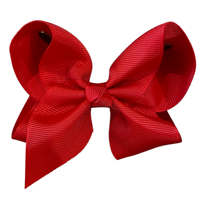 Deep red hair bow made with grosgrain ribbon.