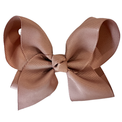 Brown bow made with grosgrain ribbon material.