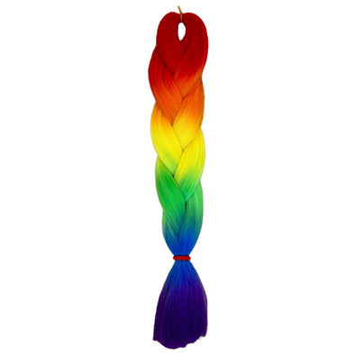 Jumbo hair braid in rainbow.