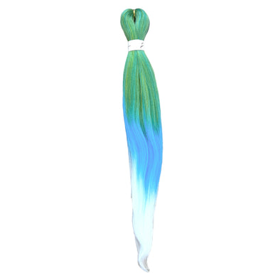 Jumbo hair braid in green, blue and white.