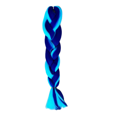 Jumbo hair braid in royal blue and light blue.