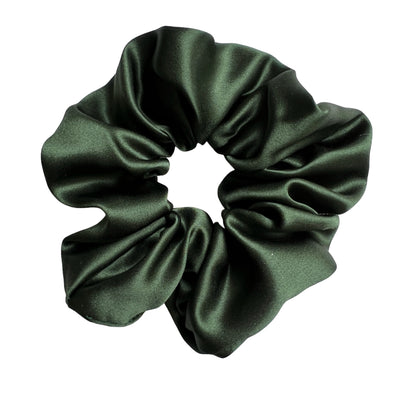 Racing green silk hair scrunchie handmade.