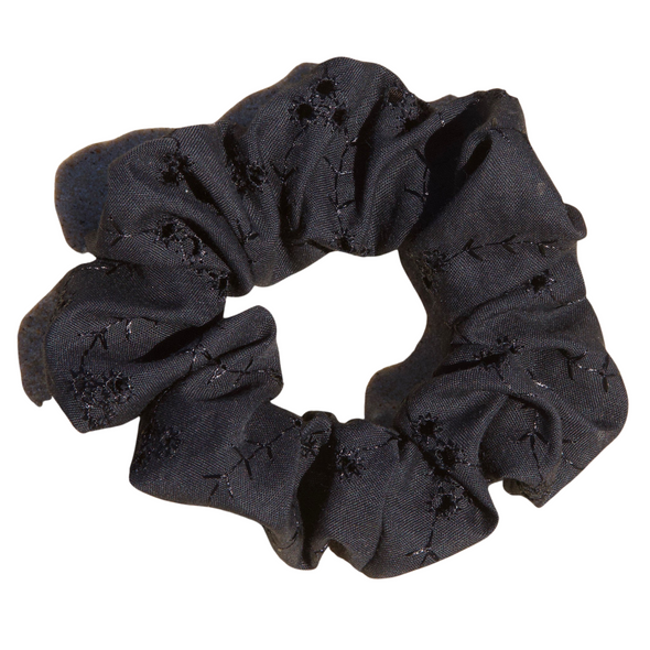 Black - Lexi Scrunchie. Material: Cotton Polyester blend. Dimensions: Material width approximately 4cm. Made by us in Bondi Beach.
