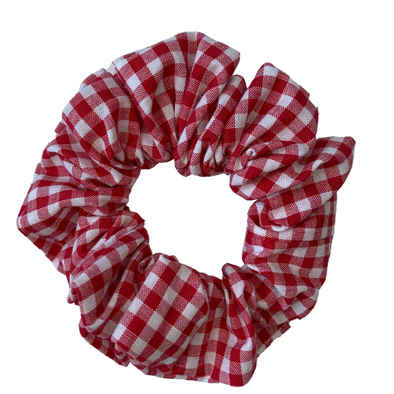 Red - Picnic 4 2 Scrunchie. Colour/Pattern: Red and white gingham.  Material: Cotton. Dimensions: Material width approximately 4cm.  Made by us in Bondi Beach.