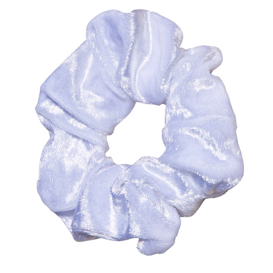White - Evie Scrunchie. Colour/Pattern: White  Material: Velveteen. Dimensions: Material width approximately 4cm  Made by us in Bondi Beach.