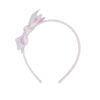 Baby pink headband with bow.