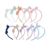 Bow headbands in apricot, baby pink, light spearmint, navy, pale blue, pink, rainbow and white