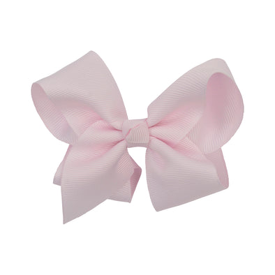 Pale pink bow made with grosgrain material.