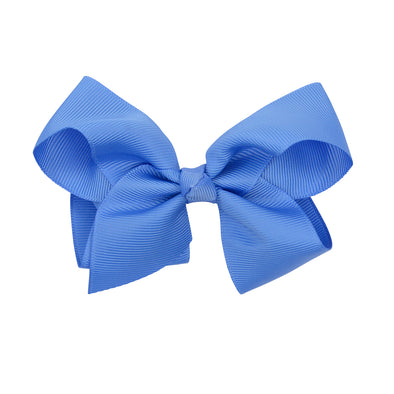 Dark blue clip on bow for hair.