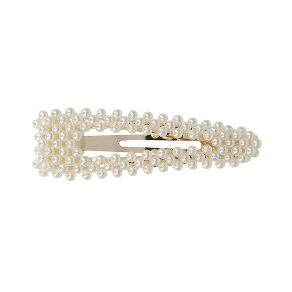 Gorgeous large pearl (faux) semi covered triangle hair clip in gold coloured setting.