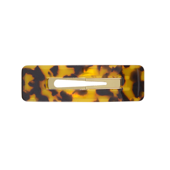 Tortoiseshell rectangle hair clip set on gold toned base