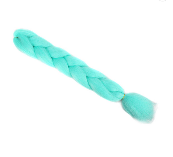 Jumbo hair braid - Glow in the dark - spearmint. Each strand is 48 inches long. As a braid it is 24 inches long.